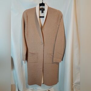 Elegant Minimalist Beige Wool Blend Women's Long Cardigan